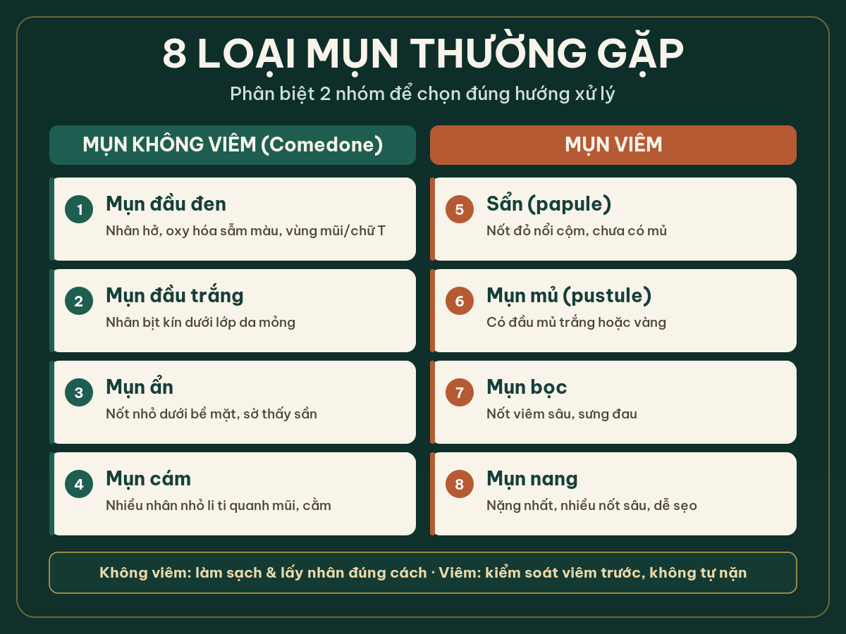 1 8 loại mụn thường gặp - phân biệt mụn viêm và không viêm tại Shan MediSpa