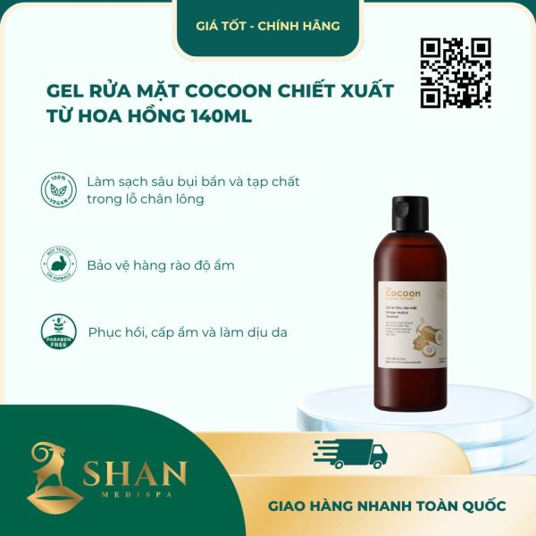 Gel Rua Mat Cocoon Chiet Xuat Tu Hoa Hong 140ml