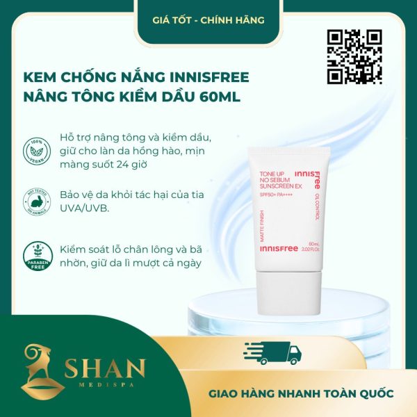 Kem Chống Nắng innisfree Nâng Tông Kiềm Dầu 60ml - Mẫu Mới 1 Kem Chong Nang innisfree Nang Tong Kiem Dau 60ml Moi