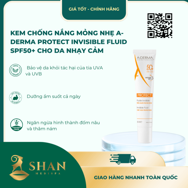 Kem Chống Nắng Mỏng Nhẹ A-Derma Protect Invisible Fluid SPF50+ Cho Da Nhạy Cảm - Mẫu Mới 1 Kem Chong Nang A Derma Mong Nhe Cho Da Nhay Cam 40ml