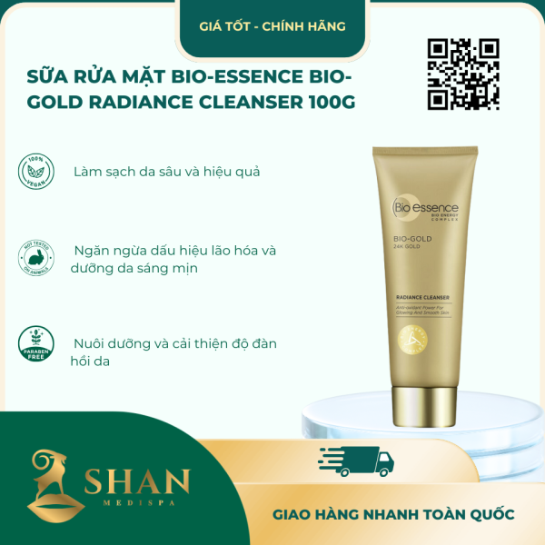 Sữa Rửa Mặt Bio-essence Bio-gold Radiance Cleanser 100g - Mẫu Mới 1 Sua Rua Mat Bio essence Vang 24K Ngan Ngua Lao Hoa 100g