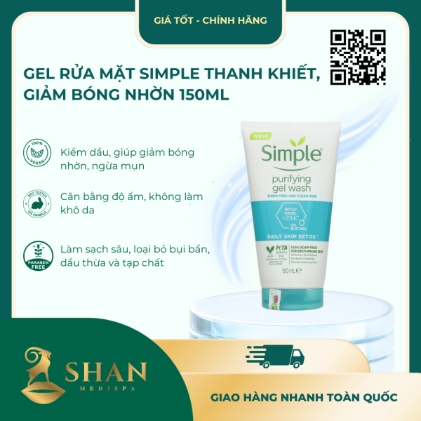 Gel Rua Mat Simple Thanh Khiet Giam Bong Nhon 150ml