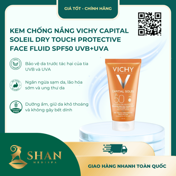 Kem Chong Nang Vichy Capital Soleil Dry Touch Protective Face Fluid SPF50 UVBUVA