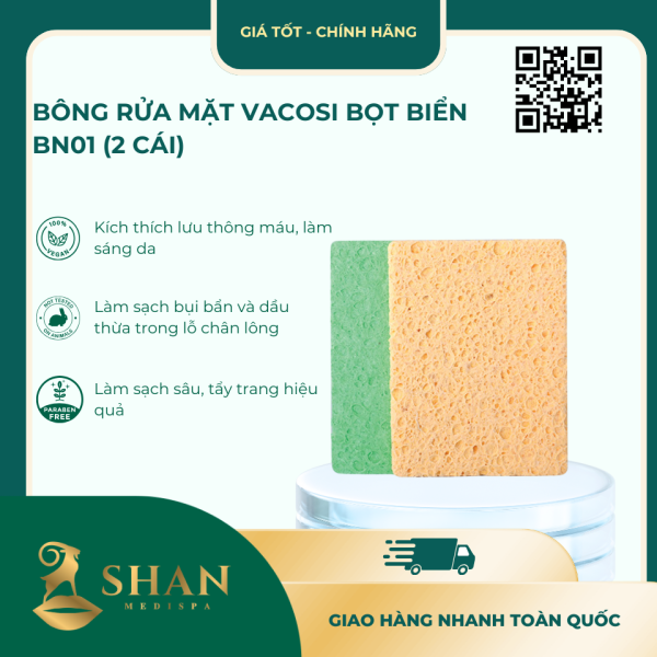 Bông Rửa Mặt Vacosi Bọt Biển BN01 (2 Cái) - Mẫu Mới 1 Bong Rua Mat Vacosi Bot Bien BN01 2 Cai
