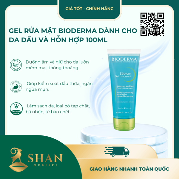 Gel Rua Mat Bioderma Danh Cho Da Dau va Hon Hop 100ml