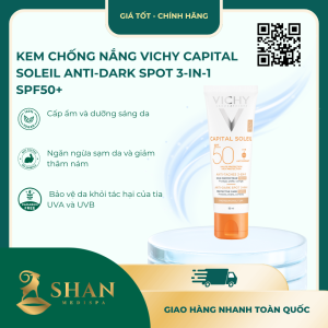 Kem Chống Nắng Vichy Capital Soleil Anti-Dark Spot 3-In-1 SPF50+ Thoáng Mịn Ngăn Sạm Da 50ml - Mẫu Mới