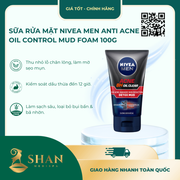 Sua Rua Mat Nivea Men Anti Acne Oil Control Mud Foam 100g