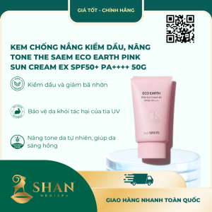 Kem Chống Nắng Kiềm Dầu, Nâng Tone The Saem Eco Earth Pink Sun Cream Ex SPF50+ PA++++ 50g - [Mẫu Mới]