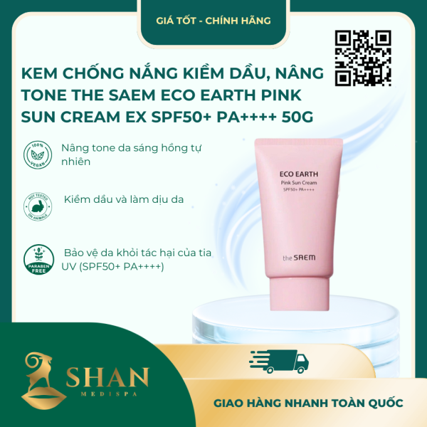 Kem Chong Nang Kiem Dau Nang Tone The Saem Eco Earth Pink Sun Cream Ex SPF50 PA 50g
