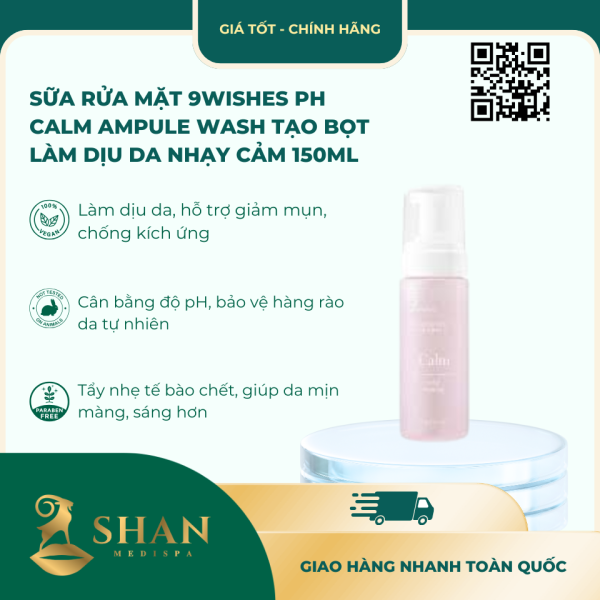 Sua Rua Mat 9Wishes pH Calm Ampule Wash Tao Bot Lam Diu Da Nhay Cam 150ml