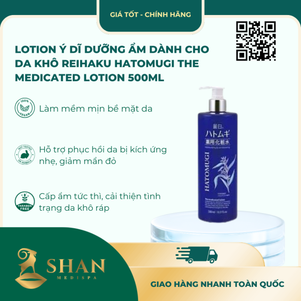 Lotion Y Di Duong Am Danh Cho Da Kho Reihaku Hatomugi The Medicated Lotion 500ml