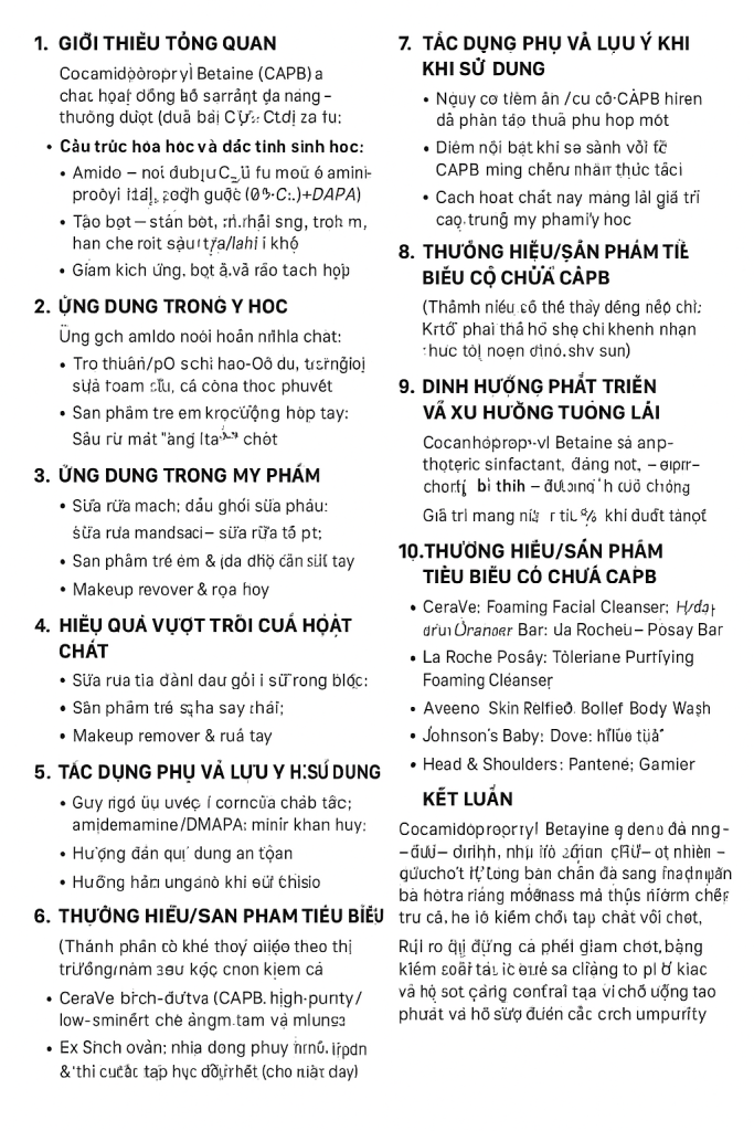 Cocamidopropyl Betaine La Hoat Chat Gi Cong Dung Trong Duoc My Pham