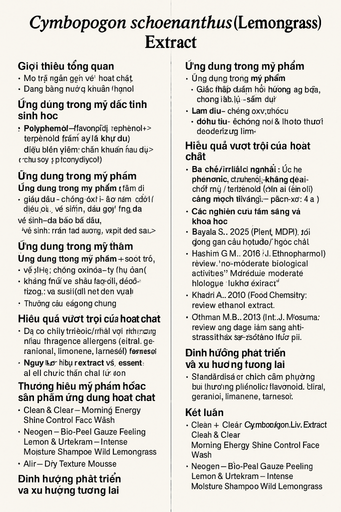 Cymbopogon Schoenanthus Lemongrass Extract La Hoat Chat Gi Cong Dung Trong Duoc My Pham