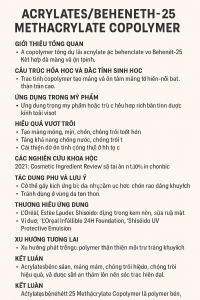 Acrylates Beheneth 25 Methacrylate Copolymer La Hoat Chat Gi Cong Dung Trong Duoc My Pham