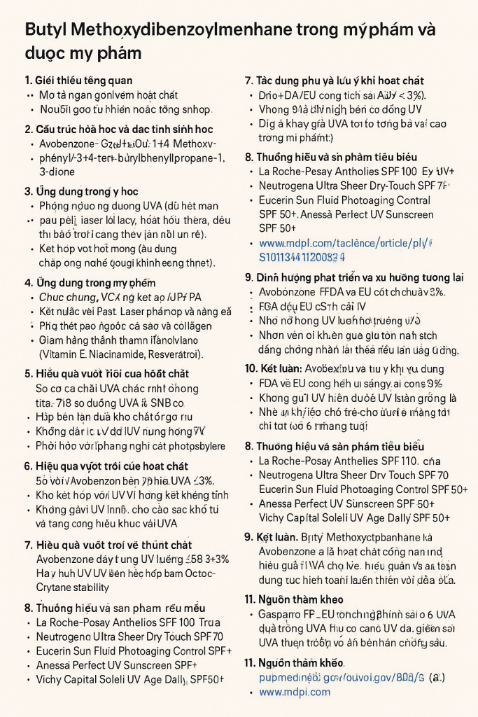 Butyl Methoxydibenzoylmethane La Hoat Chat Gi Cong Dung Trong Duoc My Pham