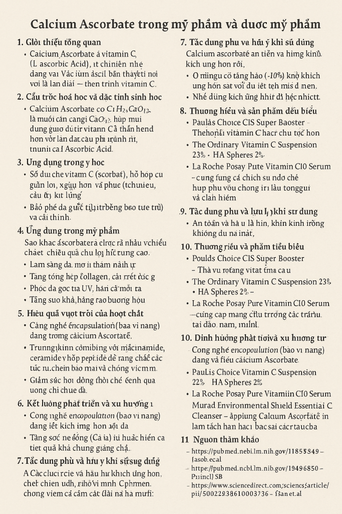 Calcium Ascorbate La Hoat Chat Gi Cong Dung Trong Duoc My Pham