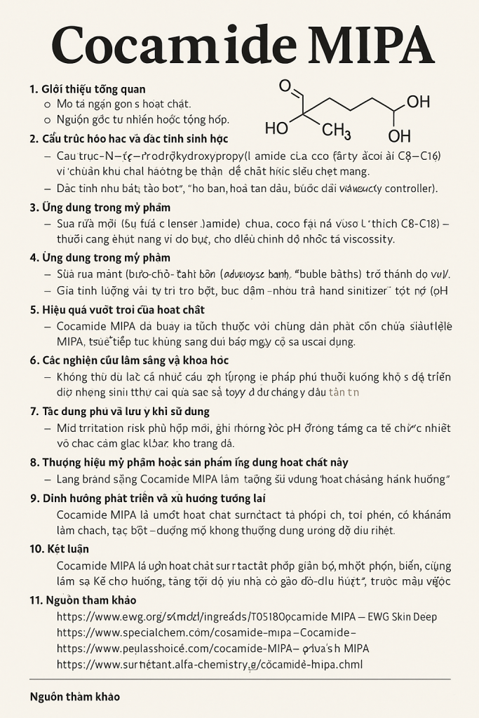 Cocamide MIPA La Hoat Chat Gi Cong Dung Trong Duoc My Pham