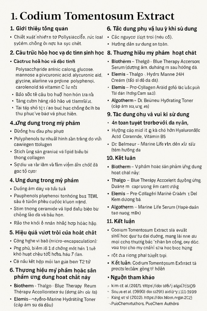 Codium Tomentosum Extract La Hoat Chat Gi Cong Dung Trong Duoc My Pham