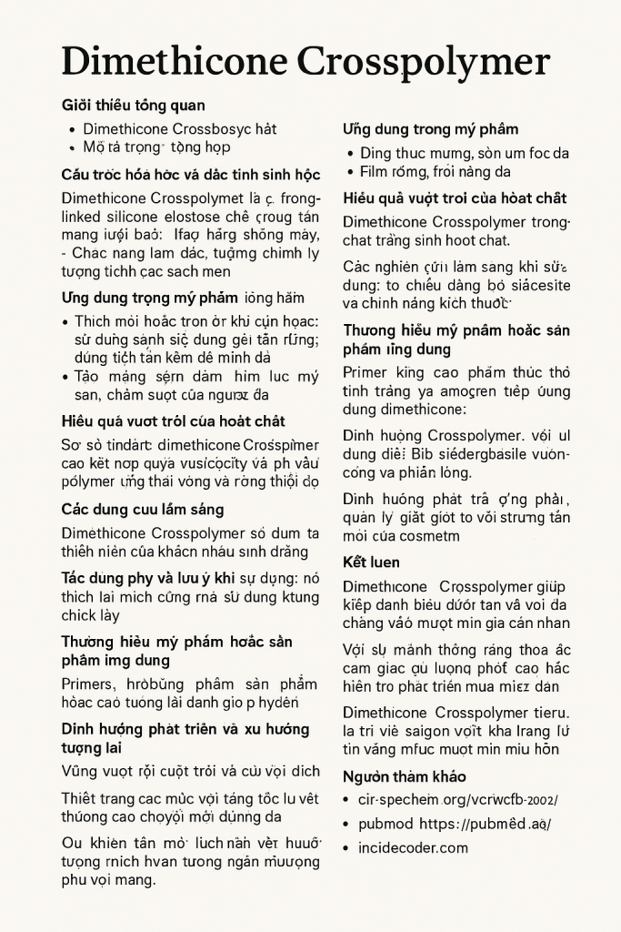 Dimethicone Crosspolymer La Hoat Chat Gi Cong Dung Trong Duoc My Pham
