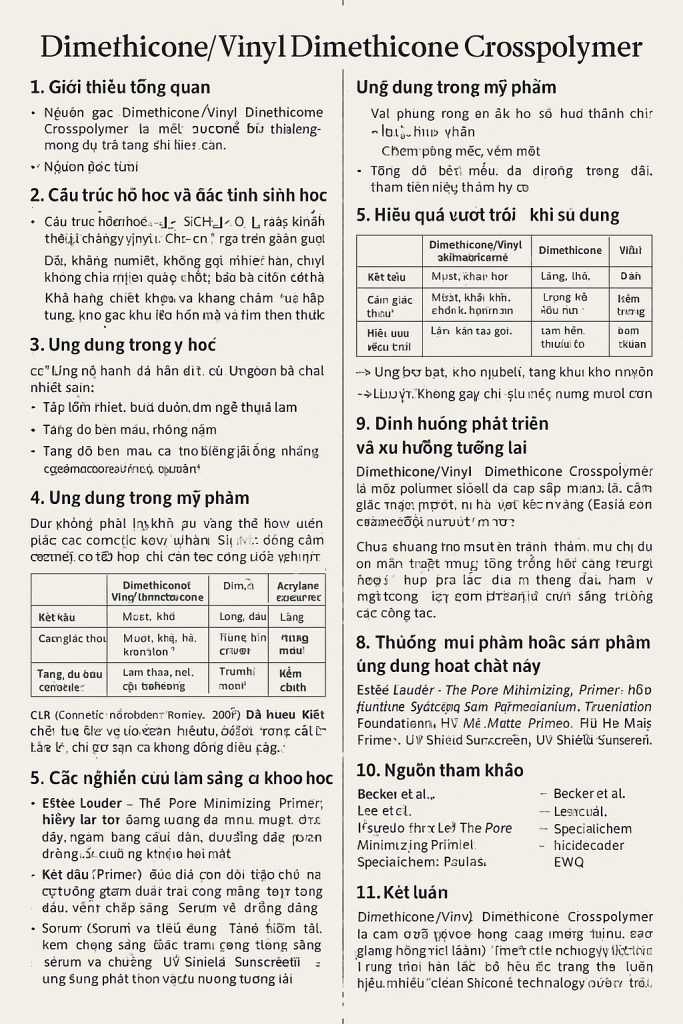 Dimethicone Vinyl Dimethicone Crosspolymer La Hoat Chat Gi Cong Dung Trong Duoc My Pham