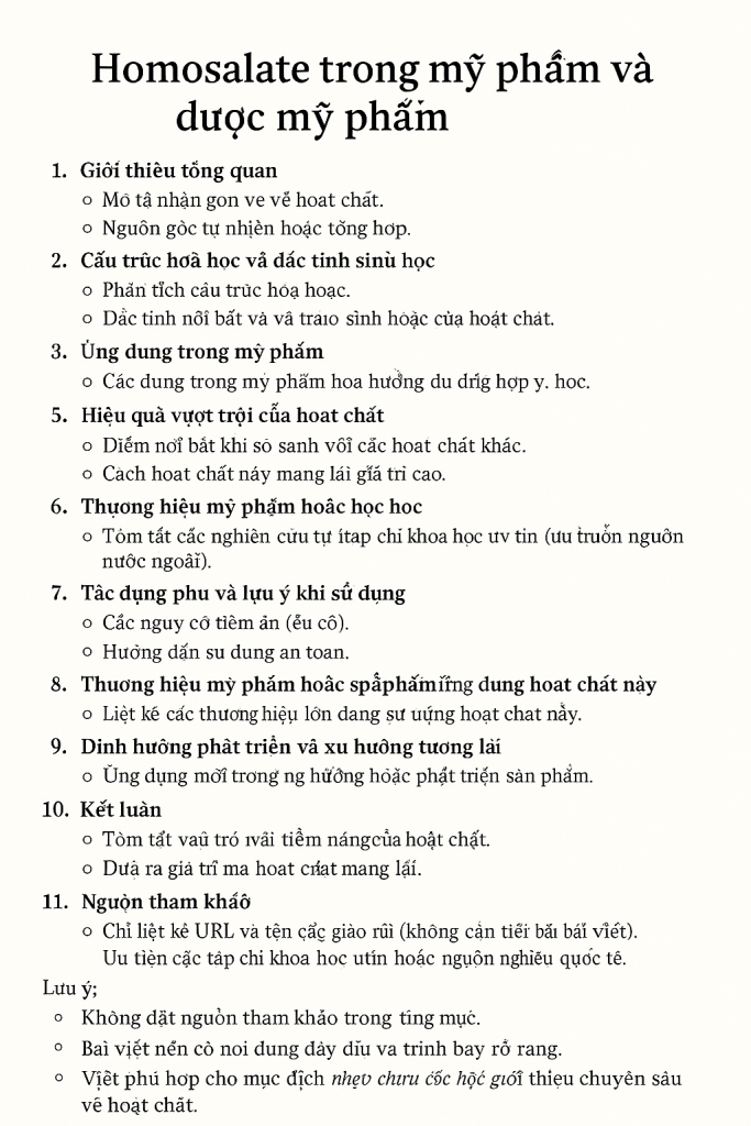 Homosalate La Hoat Chat Gi Cong Dung Trong Duoc My Pham