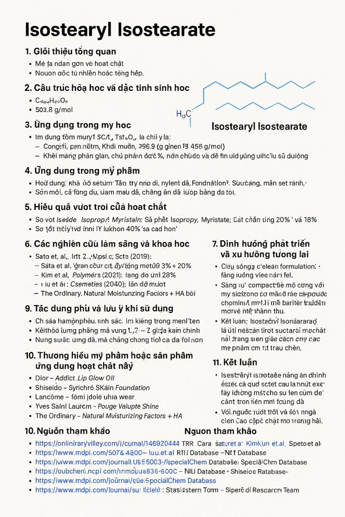 Isostearyl Isostearate La Hoat Chat Gi Cong Dung Trong Duoc My Pham
