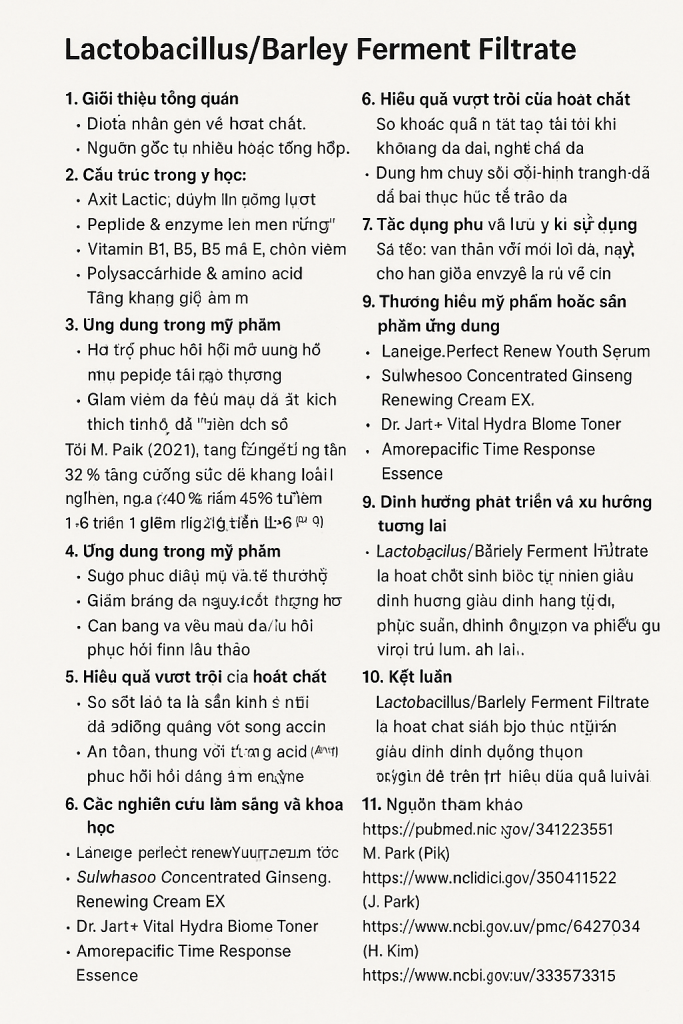 Lactobacillus Barley Ferment Filtrate La Hoat Chat Gi Cong Dung Trong Duoc My Pham