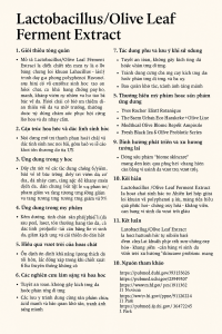 Lactobacillus Olive Leaf Ferment Extract La Hoat Chat Gi Cong Dung Trong Duoc My Pham