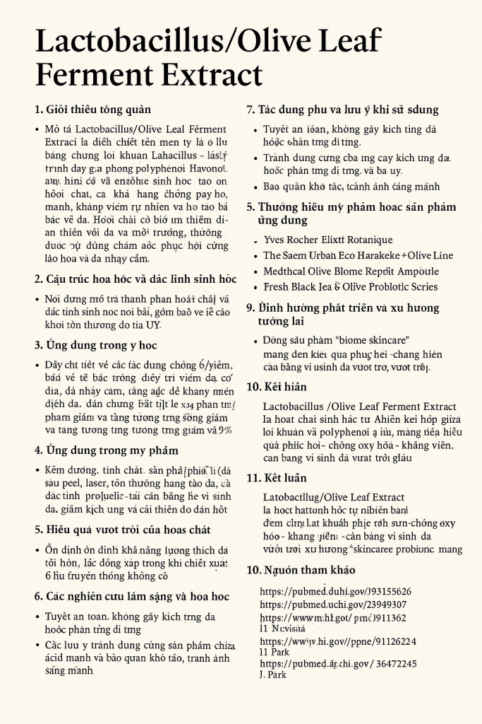 Lactobacillus Olive Leaf Ferment Extract La Hoat Chat Gi Cong Dung Trong Duoc My Pham