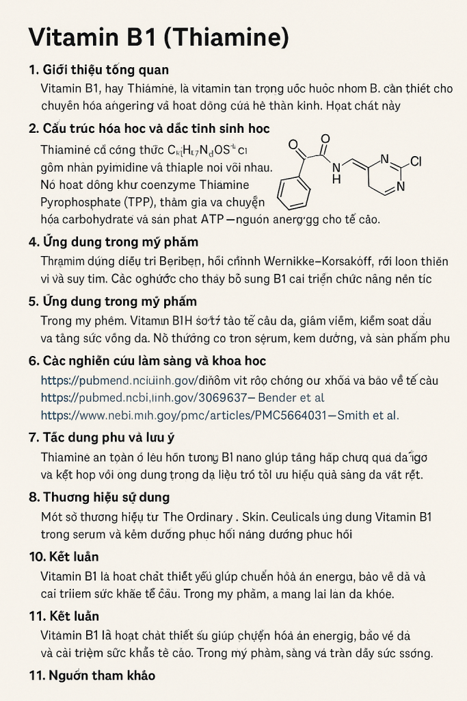Vitamin B1 Thiamine La Hoat Chat Gi Cong Dung Trong Duoc My Pham