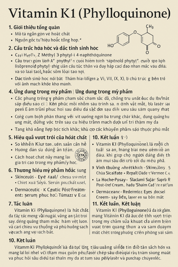 Vitamin K1 Phylloquinone La Hoat Chat Gi Cong Dung Trong Duoc My Pham