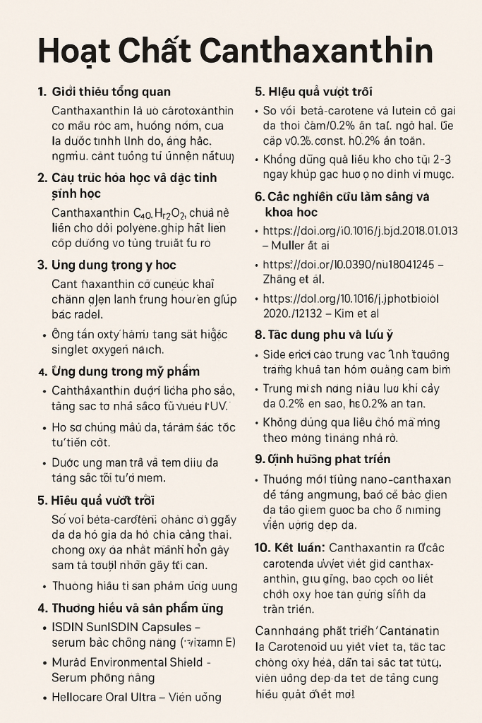 Canthaxanthin La Hoat Chat Gi Cong Dung Trong Duoc My Pham 1