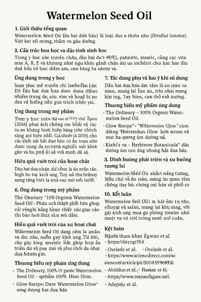 Watermelon Seed Oil La Hoat Chat Gi Cong Dung Trong Duoc My Pham