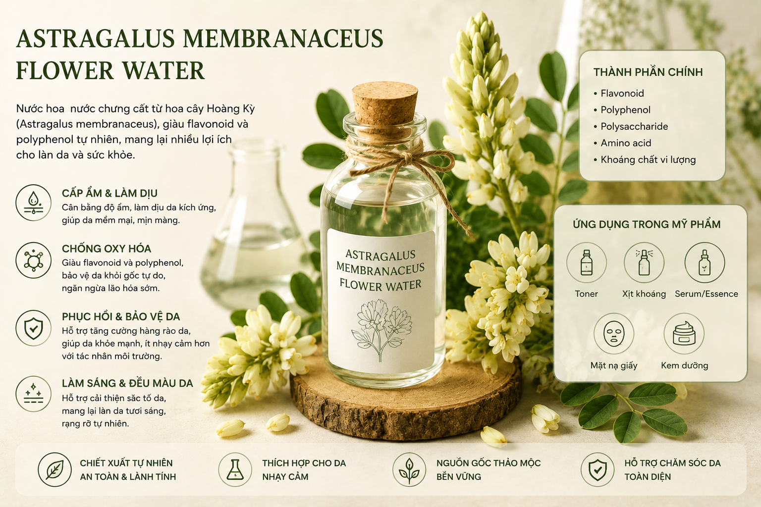 Astragalus Membranaceus Flower Water La Hoat Chat Gi Cong Dung Trong Duoc My Pham