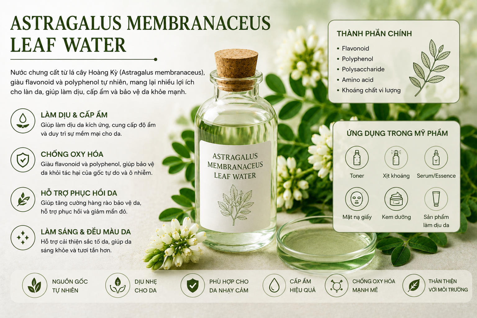 Astragalus Membranaceus Leaf Water La Hoat Chat Gi Cong Dung Trong Duoc My Pham