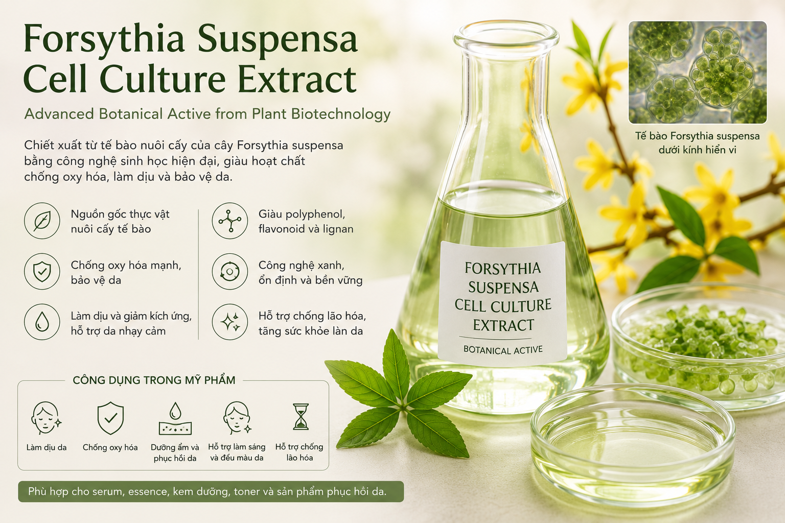 Forsythia Suspensa Cell Culture Extract La Hoat Chat Gi Cong Dung Trong Duoc My Pham