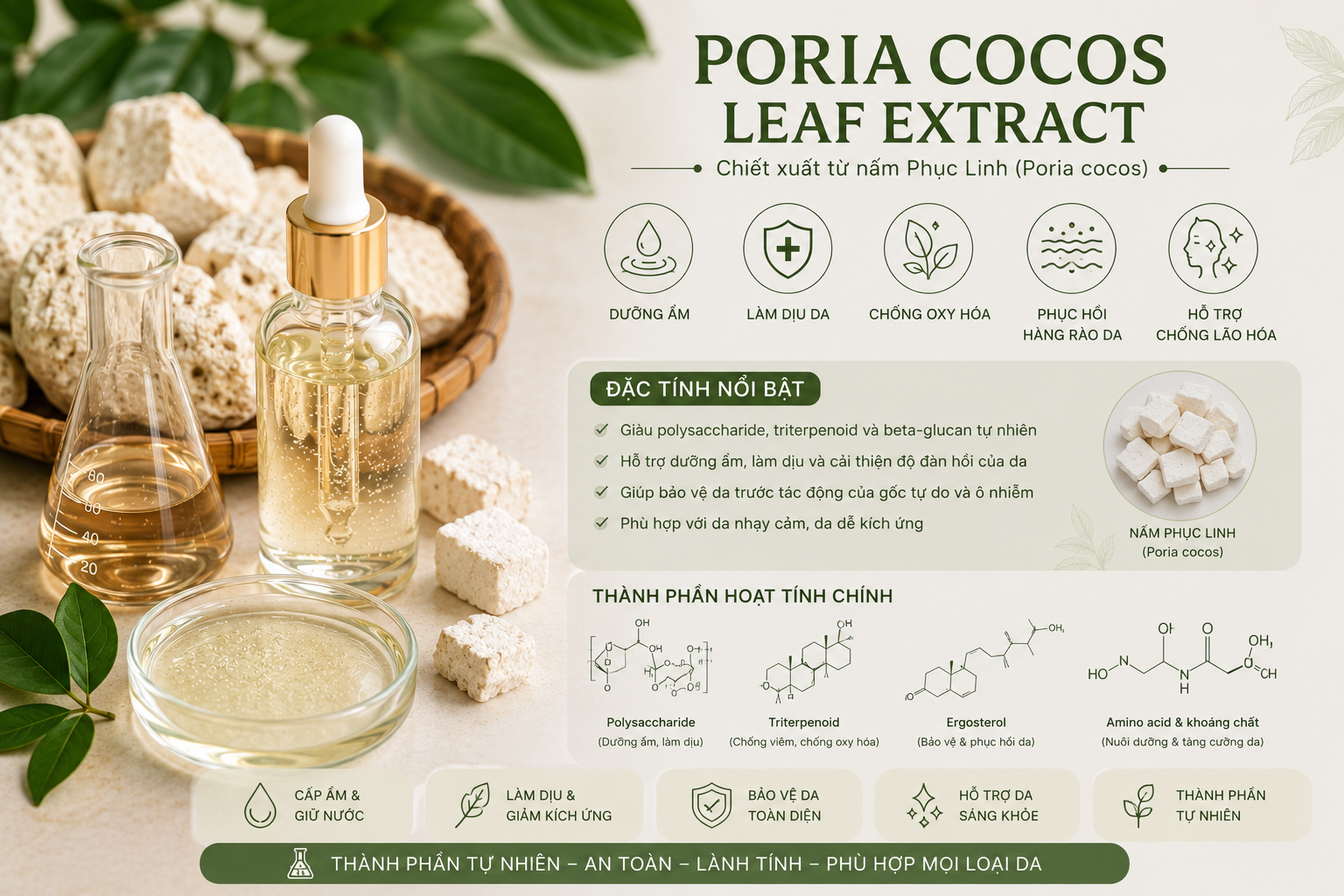 Poria Cocos Leaf Extract La Hoat Chat Gi Cong Dung Trong Duoc My Pham